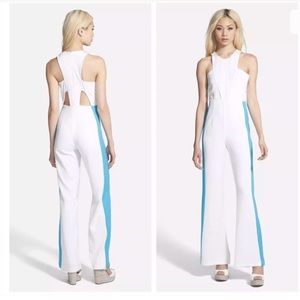 FOXIEDOX Bianca Crepe Jumpsuit Blue White Flared